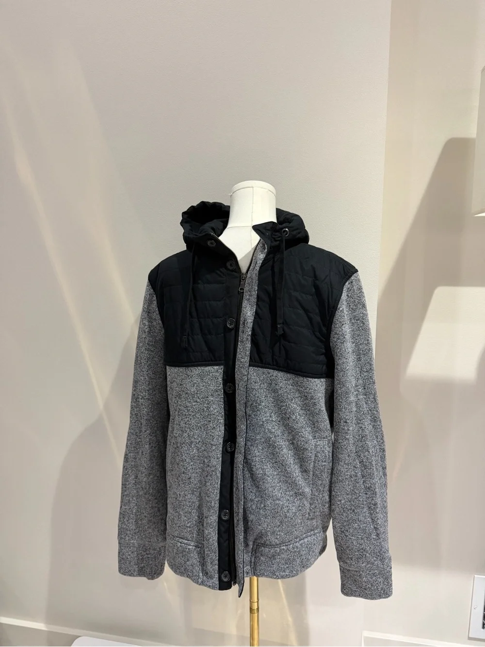 Banana Republic Grey and Black Hooded Mixed-Material Jacket